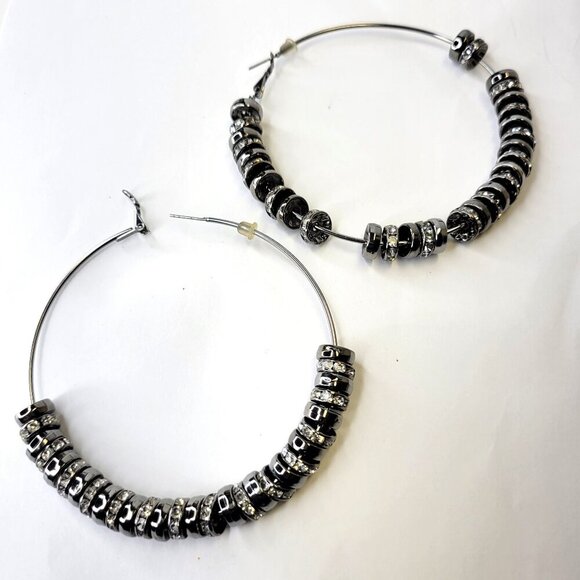 Large Hoop Rhinestone Earrings Basketball Wives with 10mm Rondelles - Picture 1 of 7